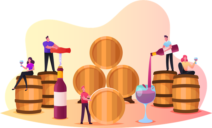 Characters Wine Degustation in wine vault  Illustration