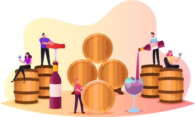 Characters Wine Degustation in wine vault  Illustration