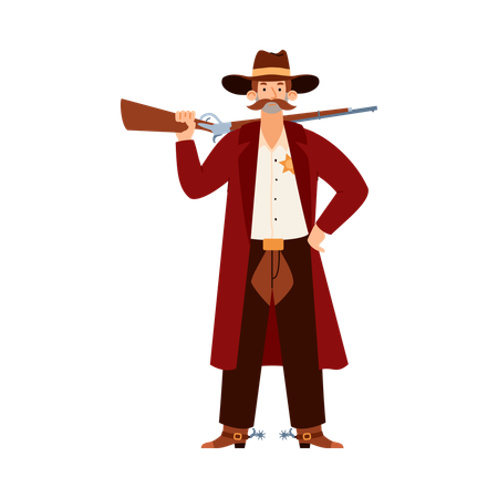 Charakter Wilder Westen Cowboy Sheriff mit Hut und Waffe in der Hand  Illustration