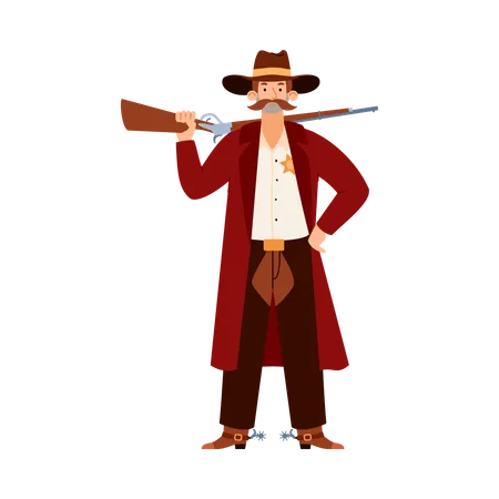 Charakter Wilder Westen Cowboy Sheriff mit Hut und Waffe in der Hand  Illustration