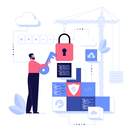 Charaktere, die Cybersicherheitsdienste zum Schutz personenbezogener Daten nutzen  Illustration