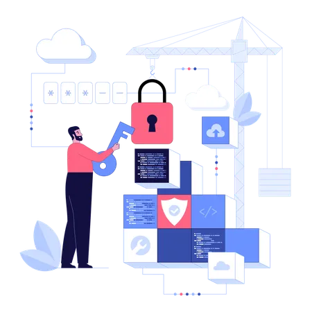 Charaktere, die Cybersicherheitsdienste zum Schutz personenbezogener Daten nutzen  Illustration