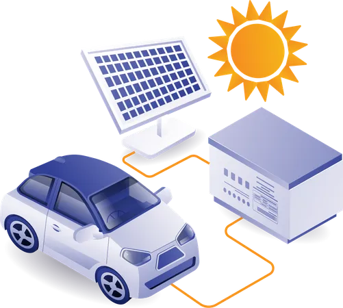 Charge car with solar panel energy  イラスト