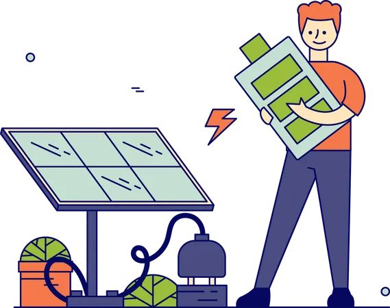 Chargement de la batterie à l'aide d'un panneau solaire  Illustration