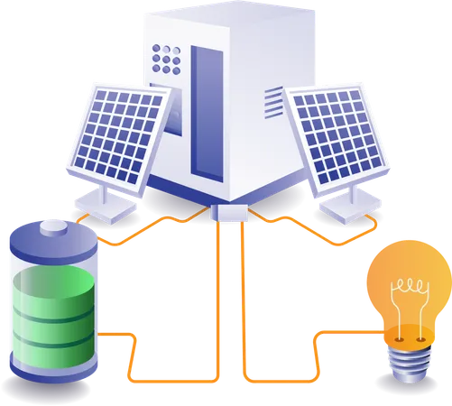 Chargement d'un panneau solaire avec batterie  Illustration