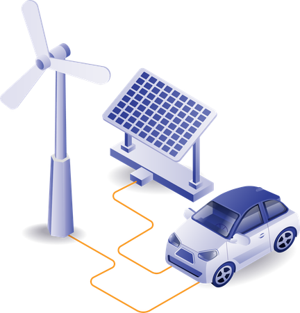 Chargeur de voiture électrique avec panneau solaire  Illustration