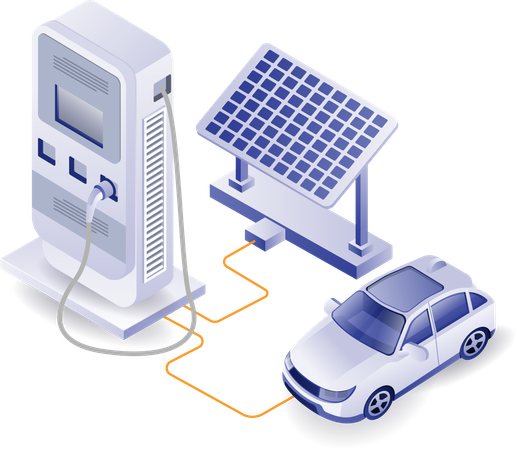 Chargeur de voiture électrique avec énergie solaire  Illustration