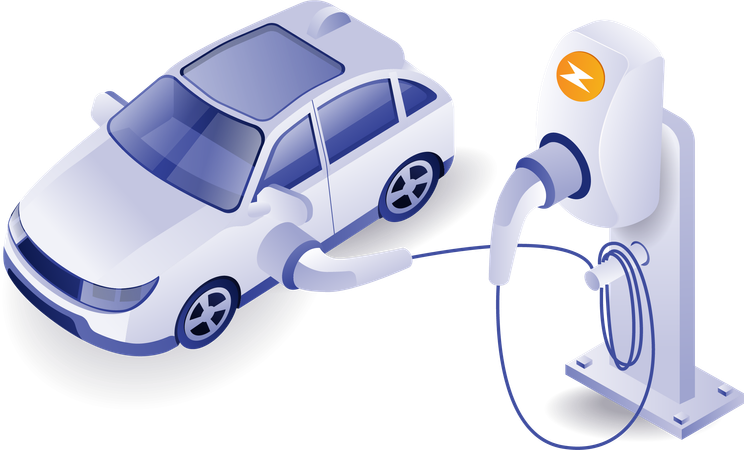 Charging car through solar energy  Illustration