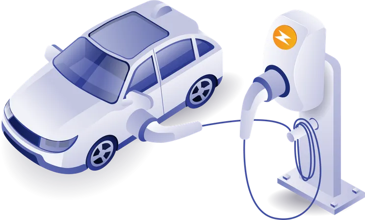 Charging Car Through Solar Energy Illustration