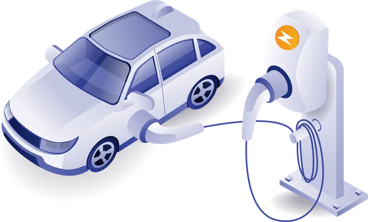 Charging car through solar energy  Illustration