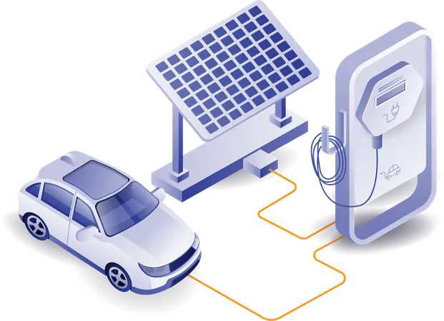Charging car using solar energy  Illustration