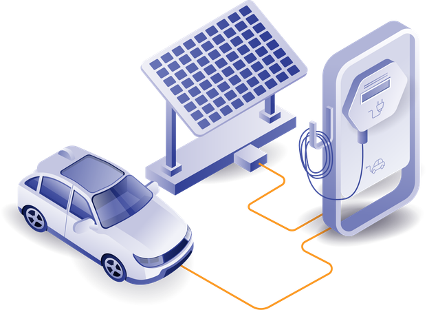 Charging car using solar energy  Illustration