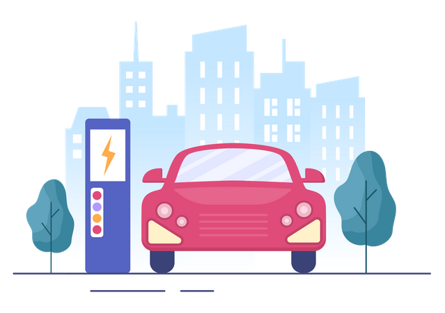 Charging Electric Car Illustration