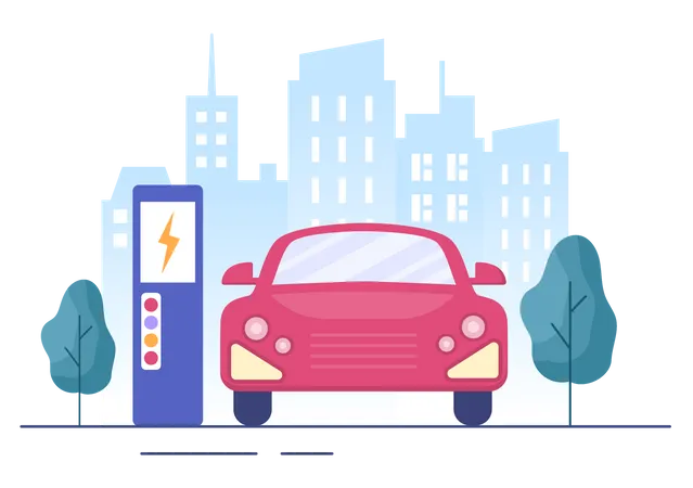 Charging Electric Car  Illustration