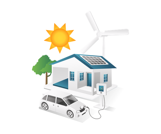 Charging electric car at home  Illustration