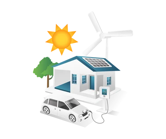 Charging electric car at home  Illustration