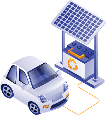 Charging electric car with solar panels  Illustration