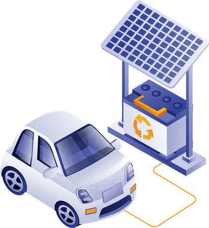 Charging electric car with solar panels  Illustration
