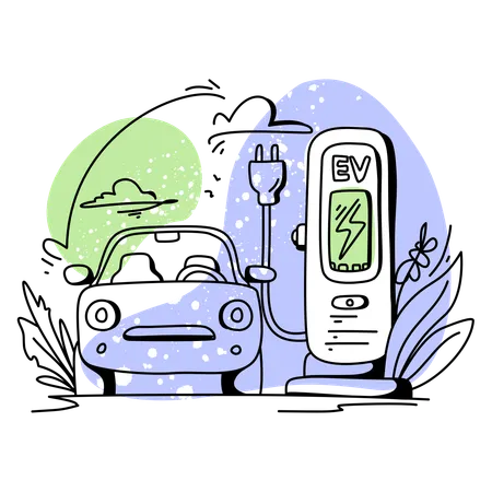 Charging solar car  Illustration