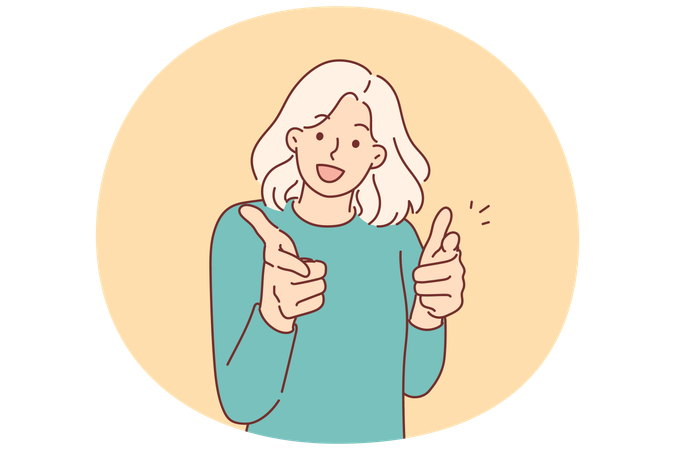 カリスマ性のある女性が画面に指を差し、どう助けるか尋ねる  イラスト