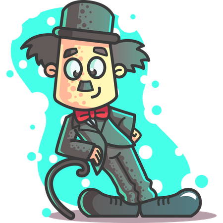 Charlie Chaplin avec un marchepied à crochet  Illustration
