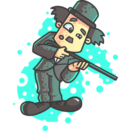 Charlie Chaplin firing shotgun  Illustration