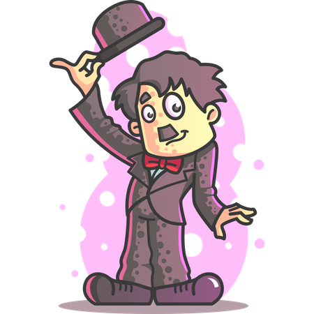 Charlie Chaplin holding hat up Illustration