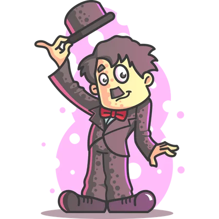Charlie Chaplin holding hat up  Illustration