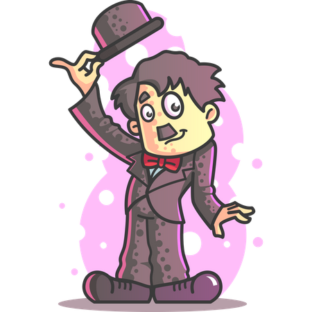 Charlie Chaplin holding hat up  Illustration