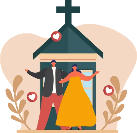 Joli couple célèbre la cérémonie de mariage  Illustration