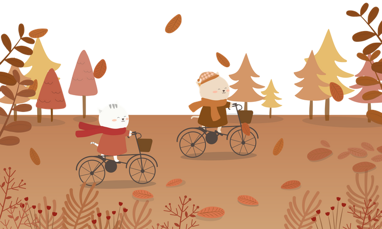 Joli couple de chats à vélo  Illustration