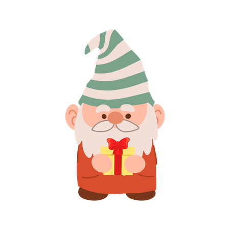 Charmant gnome de Noël de dessin animé  Illustration