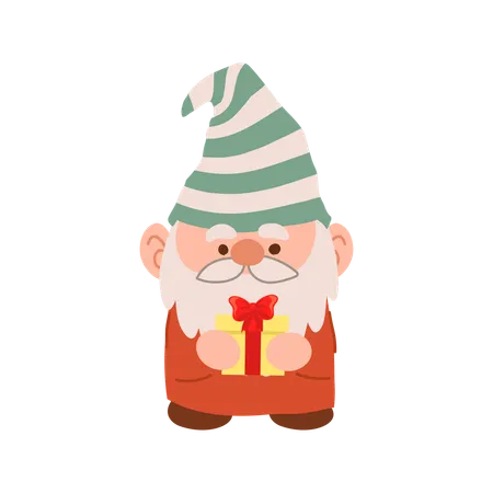 Charmant gnome de Noël de dessin animé  Illustration