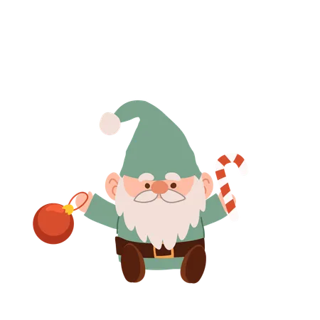 Charmant gnome de Noël de dessin animé  Illustration