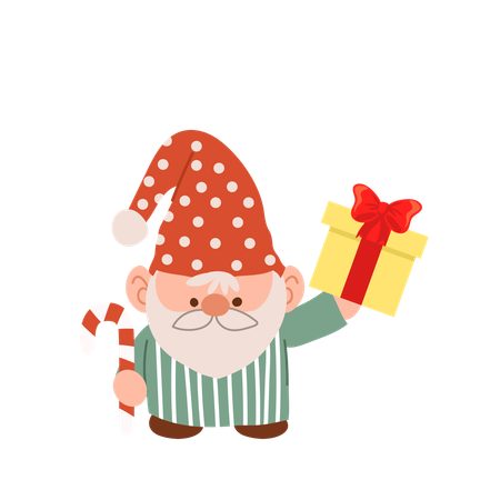 Charmant gnome de Noël de dessin animé  Illustration