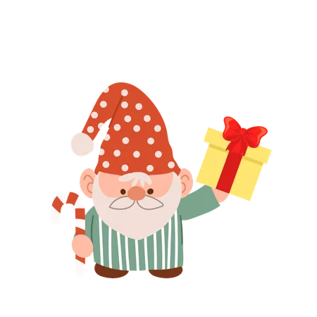 Charmant gnome de Noël de dessin animé  Illustration