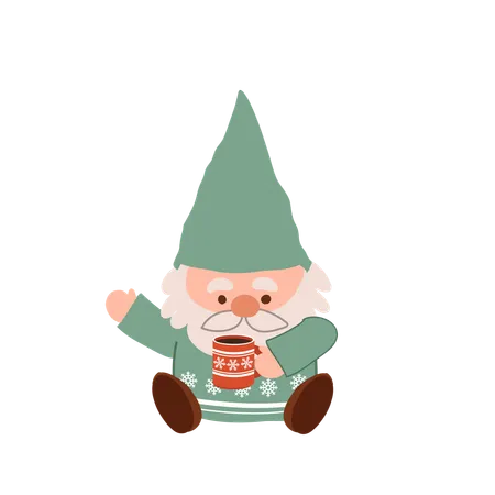 Charmant gnome de Noël de dessin animé  Illustration