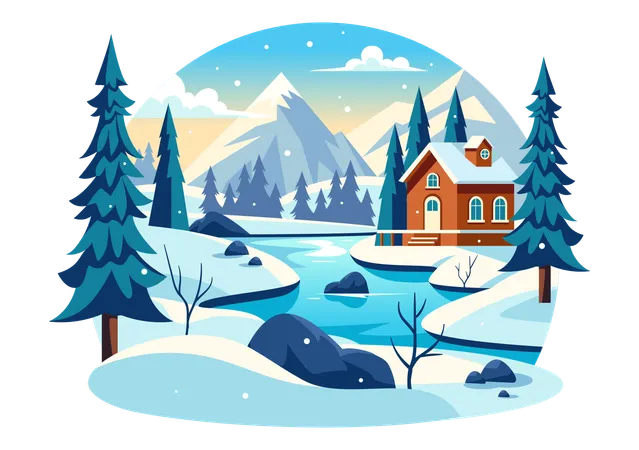 Charmant village d'hiver  Illustration