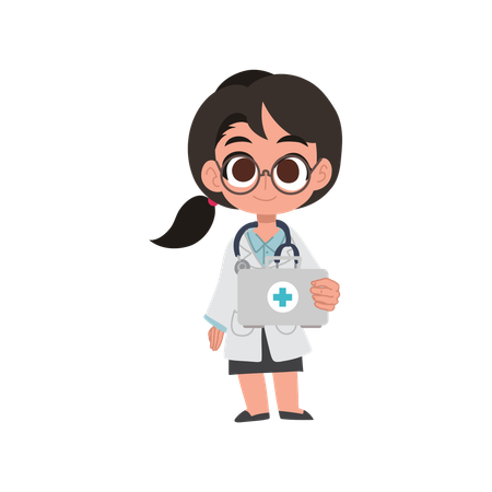 Charmante femme médecin de dessin animé en uniforme, idéale pour les projets médicaux et l'éducation  Illustration