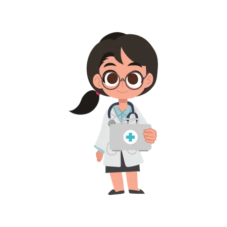 Charmante femme médecin de dessin animé en uniforme, idéale pour les projets médicaux et l'éducation  Illustration