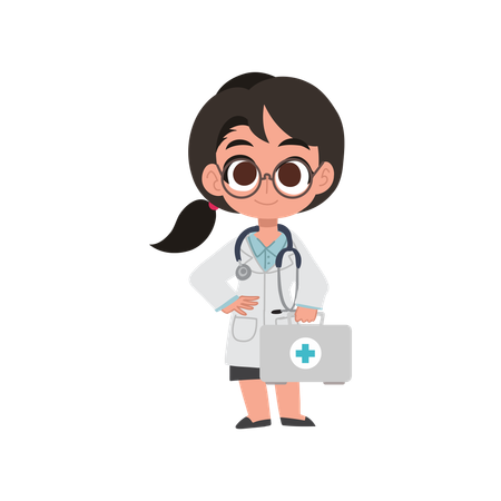 Charmante femme médecin de dessin animé en uniforme, idéale pour les projets médicaux et l'éducation  Illustration