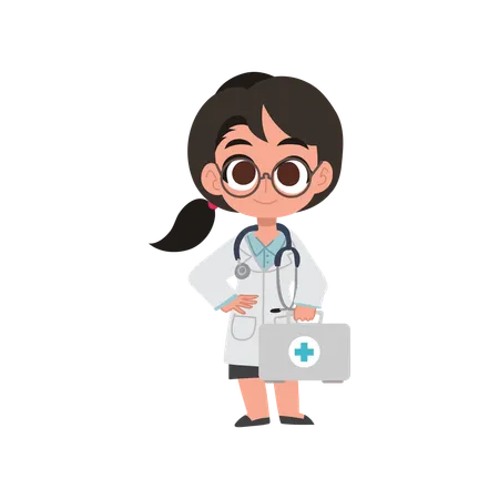 Charmante femme médecin de dessin animé en uniforme, idéale pour les projets médicaux et l'éducation  Illustration