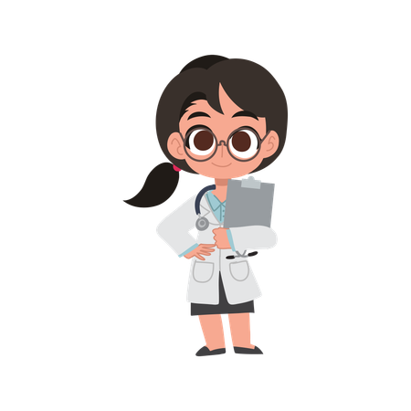 Charmante femme médecin de dessin animé en uniforme, idéale pour les projets médicaux et l'éducation  Illustration