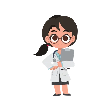 Charmante femme médecin de dessin animé en uniforme, idéale pour les projets médicaux et l'éducation  Illustration