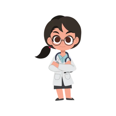 Charmante femme médecin de dessin animé en uniforme, idéale pour les projets médicaux et l'éducation  Illustration