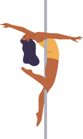 Charmante femme athlétique forte dansant sur un pylône effectuant un exercice complexe  Illustration