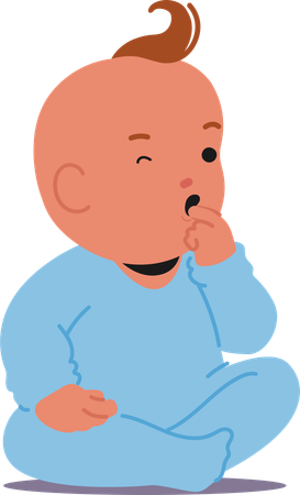 Charming Baby Sitting In Thoughtful Pose  Illustration