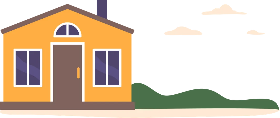Charming Cottage On Quaint Street At Summertime Landscape With Green Grass And Clouds In Sky Rustic Welcoming Exterior Exudes Warmth Making It A Cozy And Idyllic Retreat Cartoon Vector Illustration 일러스트레이션
