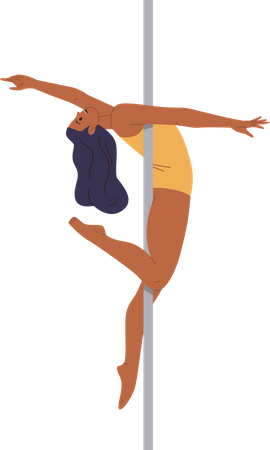 Charming strong athletic woman dancing on pylon performing complex exercise  Illustration