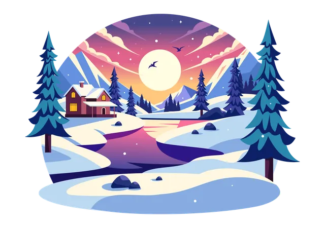 Charming Winter Village view  Illustration